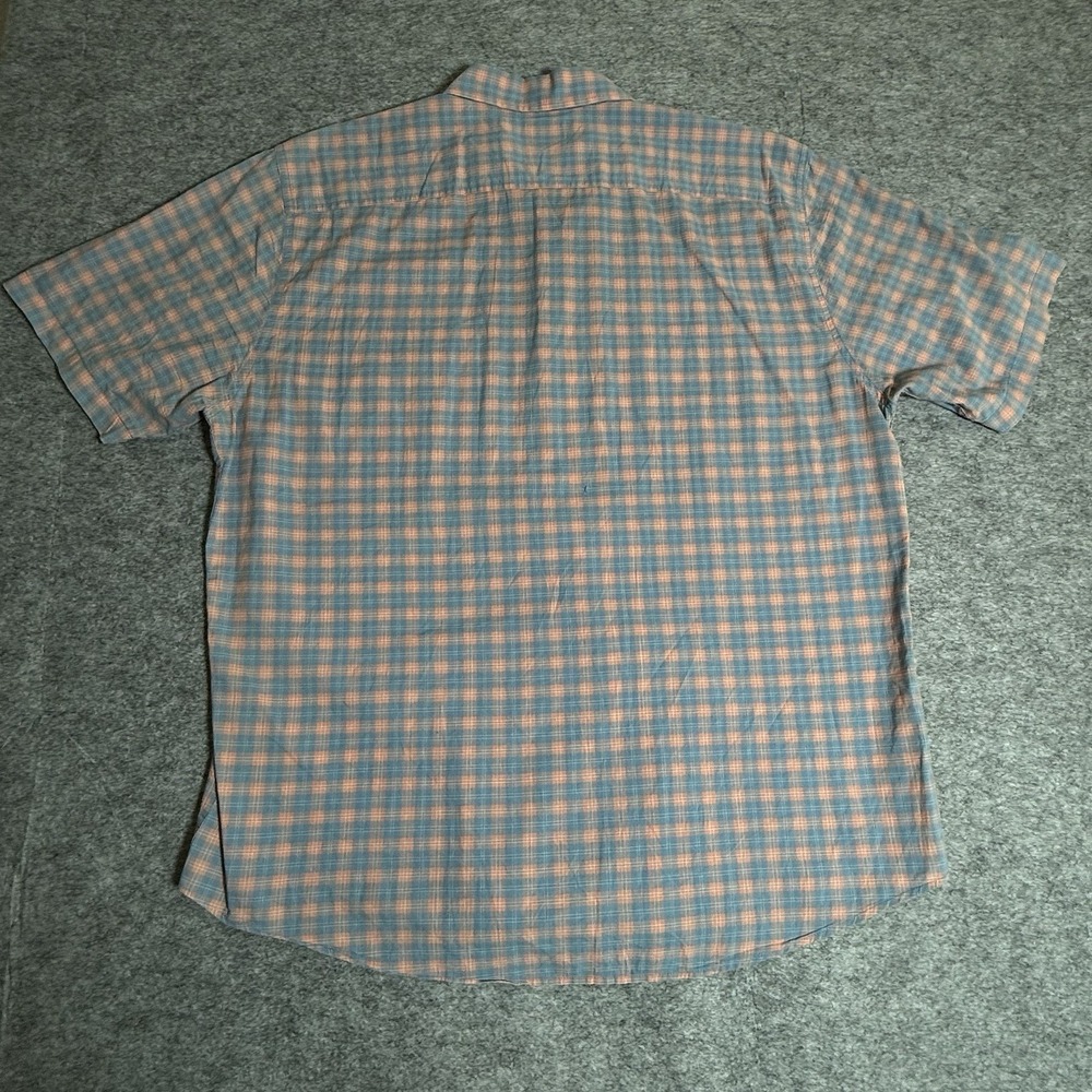 Faherty Button Down Shirt Mens XL Plaid Short Sleeve 100% Cotton Blue Orange - Picture 7 of 11
